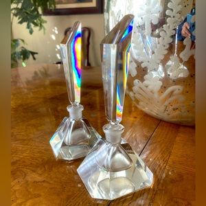 Lead Crystal Perfume Bottles - Hand Cut - Heavy - Art Deco - Vintage